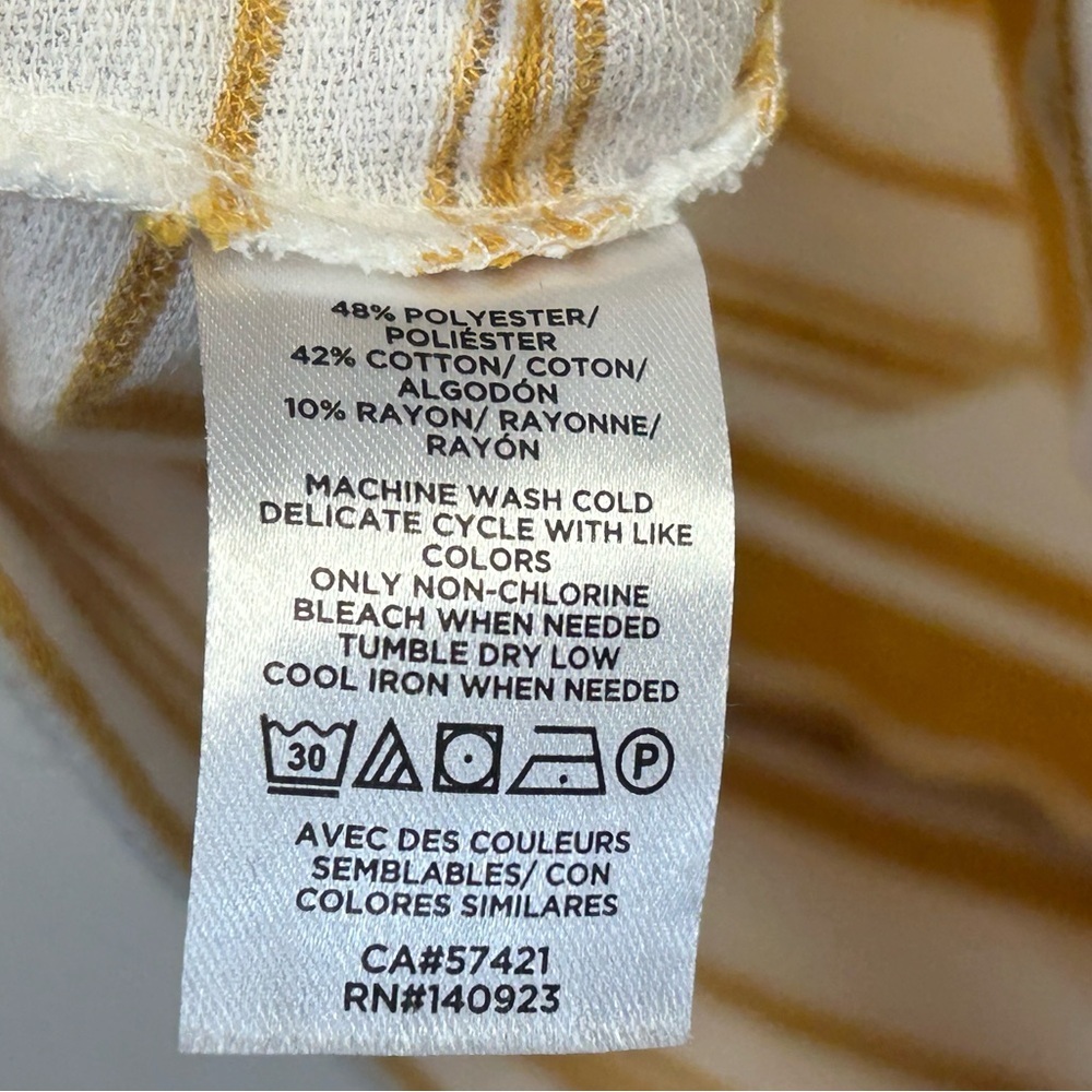 LOFT White Mustard Yellow Striped Boxy Tee Womens M Cotton Classic Preppy Travel - Picture 5 of 8